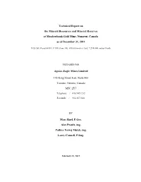 Technical Report on the Mineral Resources and Mineral Reserves at Meadowbank Gold Mine, Nunavut, Canada