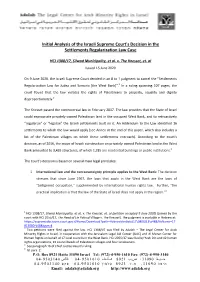 Initial Analysis of the Israeli Supreme Court's Decision in the Settlements Regularization Law Case