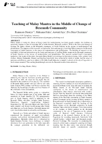 Teaching of Malay Mantra in the Middle of Change of Besemah