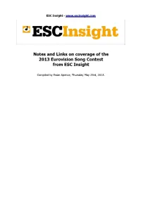 Notes and Links on Coverage of the 2013 Eurovision Song Contest from ESC Insight