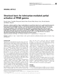 Structural Basis for Telmisartan-Mediated Partial Activation of PPAR Gamma