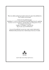 This Is an Author Produced Pre-Print Version of a Paper Later Published in the Canadian Entomologist