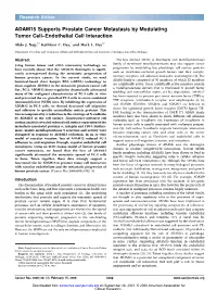 ADAM15 Supports Prostate Cancer Metastasis by Modulating Tumor Cell–Endothelial Cell Interaction Abdo J