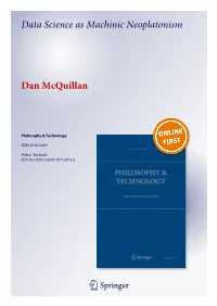 Data Science As Machinic Neoplatonism