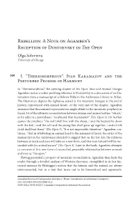 Rebellion: a Note on Agamben's Reception of Dostoevsky in the Open
