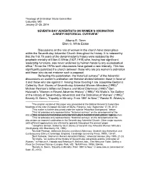 Seventh-Day Adventists on Women's Ordination a Brief Historical Overview