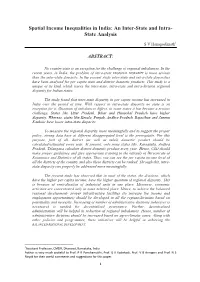 Spatial Income Inequalities in India: an Inter-State and Intra- State Analysis