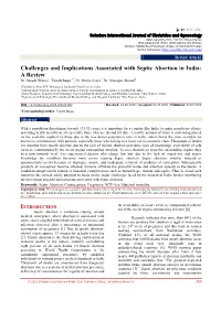 Challenges and Implications Associated with Septic Abortion in India: a Review Dr