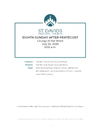 EIGHTH SUNDAY AFTER PENTECOST Liturgy of the Word July 26, 2020 9:00 A.M