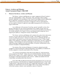 Library, Archives and Museum Annual Assessment Report, 2004-2005