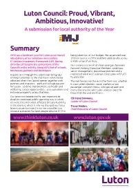 Luton Council: Proud, Vibrant, Ambitious, Innovative! a Submission for Local Authority of the Year