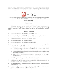 Notice of AGM NOTICE IS HEREBY GIVEN That the AGM Will Be Held At