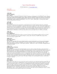 Special Topics Course Descriptions