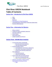 Flint River GREEN Notebook Table of Contents Section One - Introduction to Flint River GREEN