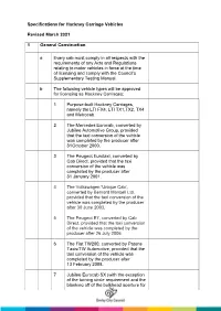 Hackney Carriage Vehicle Specifications
