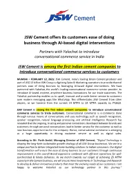 JSW Cement Offers Its Customers Ease of Doing Business Through AI-Based Digital Interventions