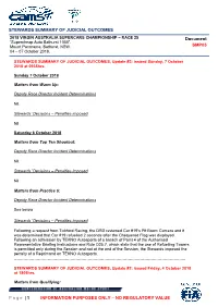 STEWARDS SUMMARY of JUDICIAL OUTCOMES Page
