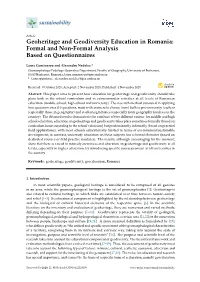 Geoheritage and Geodiversity Education in Romania: Formal and Non-Formal Analysis Based on Questionnaires