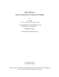 Gilles Deleuze and the Apolitical Production of Being
