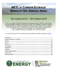 NETL's CARBONSTORAGE NEWSLETTER:ANNUAL INDEX
