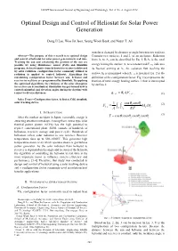 Optimal Design and Control of Heliostat for Solar Power Generation