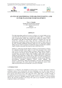 Status of Geothermal Exploration in Kenya and Future Plans for Its Development