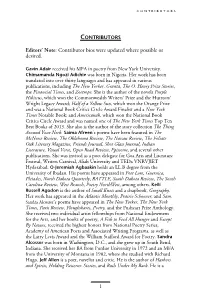 Editors' Note: Contributor Bios Were Updated Where Possible Or Desired