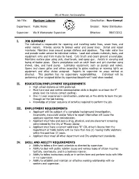 Job Description-Laborer Pipelayer in Utility Billing