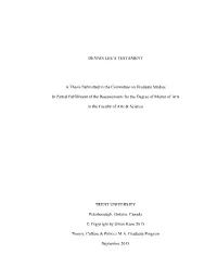 DENNIS LEE's TESTAMENT a Thesis Submitted to the Committee On
