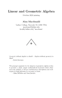 Linear and Geometric Algebra October 2020 Printing