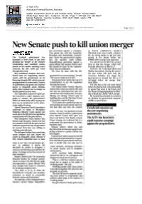 New Senate Push to Kill Union Merger Tion Provisions Against a Company