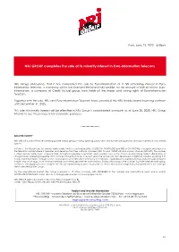 NRJ GROUP Completes the Sale of Its Minority Interest in Euro-Information Telecom