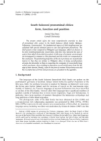 South Sulawesi Pronominal Clitics: Form, Function and Position