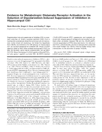 Evidence for Metabotropic Glutamate Receptor Activation in the Induction of Depolarization-Induced Suppression of Inhibition in Hippocampal CA1