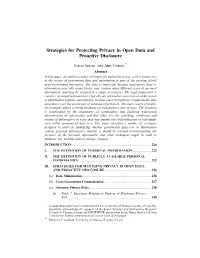 Strategies for Protecting Privacy in Open Data and Proactive Disclosure