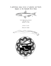 A Preliminary Status Review of Eulachon and Pacific Lamprey in the Klamath River Basin