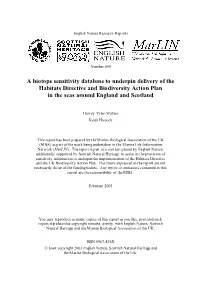 A Biotope Sensitivity Database to Underpin Delivery of the Habitats Directive and Biodiversity Action Plan in the Seas Around England and Scotland