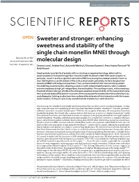 Enhancing Sweetness and Stability of the Single Chain Monellin MNEI