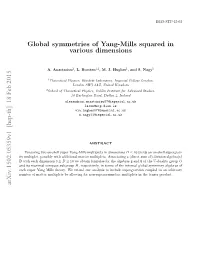 Global Symmetries of Yang-Mills Squared in Various Dimensions