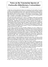 Notes on the Venezuelan Species of Farlowella (Siluriformes, Loricariidae) R