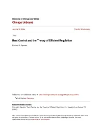 Rent Control and the Theory of Efficient Regulation
