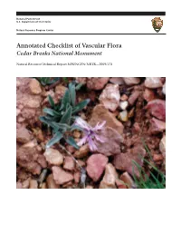 Annotated Checklist of Vascular Flora, Cedar Breaks National