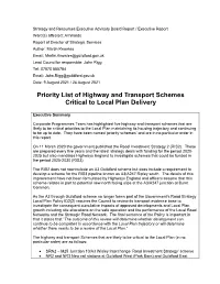 Highway and Transport Schemes Critical to Local Plan Delivery
