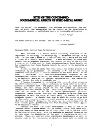 Rites of the Condemned: Sociomusical Aspects of Speed Metal Music