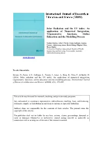 Solar Radiation and the UV Index: an Application of Numerical Integration, Trigonometric Functions, Online Education and the Modelling Process