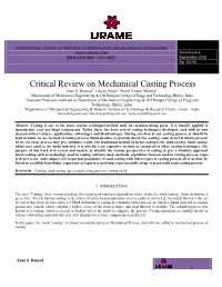 Critical Review on Mechanical Casting Process Sonu S