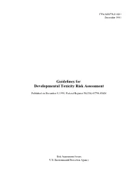 Guidelines for Developmental Toxicity Risk Assessment