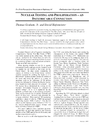 Nuclear Testing and Proliferation – an Inextricable Connection