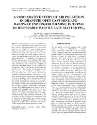 A Comparative Study of Air Pollution in Dhanpuri Open Cast Mine and Bangwar Underground Mine, in Terms of Respirable Particulate Matter Pm10