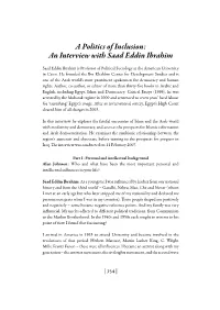 A Politics of Inclusion: an Interview with Saad Eddin Ibrahim